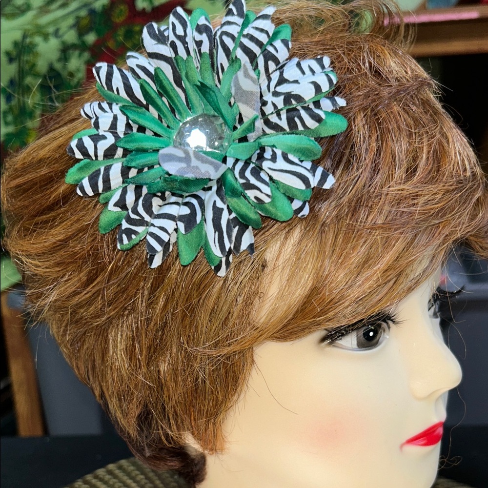 Set of 5 Green, purple & blue Zebra Floral Fabric Hair Clip